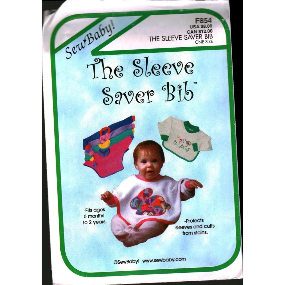 SewBaby The Sleeve Saver Bib Sewing Pattern F854 Baby Toddler Applique One Size